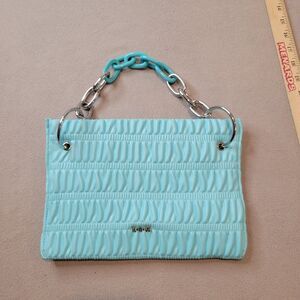HOUSE OF WANT Vegan Leather Quilted Shirring Handbag Bag  Sky Blue